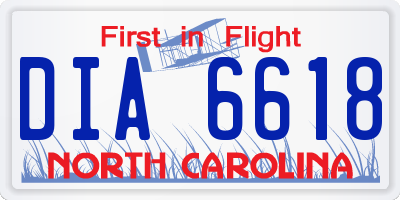 NC license plate DIA6618