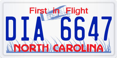 NC license plate DIA6647
