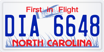NC license plate DIA6648