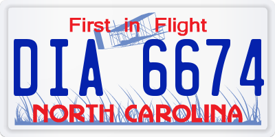 NC license plate DIA6674