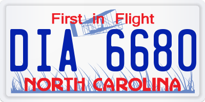 NC license plate DIA6680