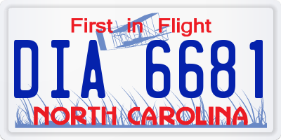 NC license plate DIA6681