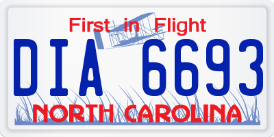 NC license plate DIA6693