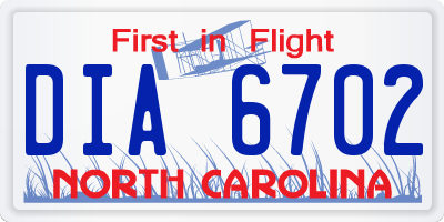 NC license plate DIA6702