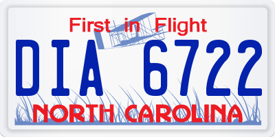NC license plate DIA6722