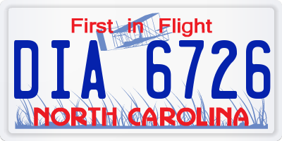 NC license plate DIA6726