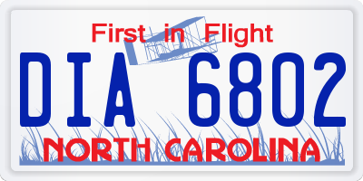 NC license plate DIA6802