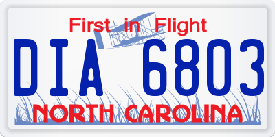 NC license plate DIA6803