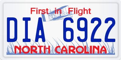 NC license plate DIA6922