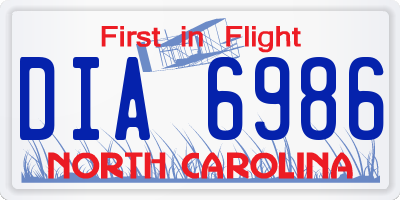 NC license plate DIA6986