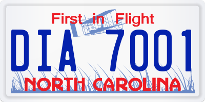 NC license plate DIA7001
