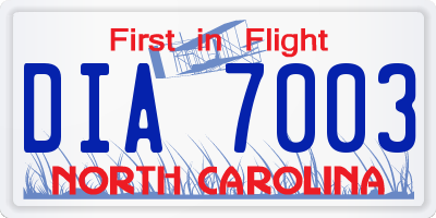NC license plate DIA7003