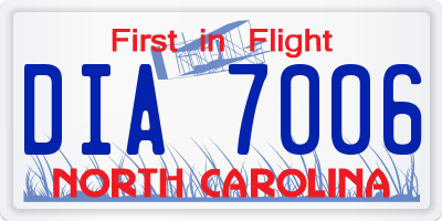 NC license plate DIA7006