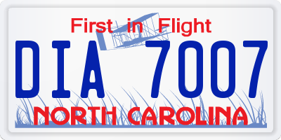 NC license plate DIA7007
