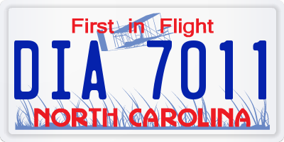 NC license plate DIA7011