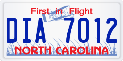 NC license plate DIA7012