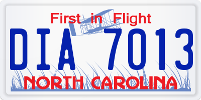 NC license plate DIA7013