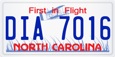 NC license plate DIA7016