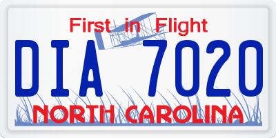 NC license plate DIA7020