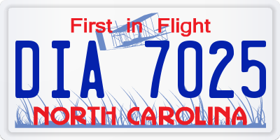 NC license plate DIA7025