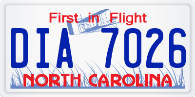 NC license plate DIA7026