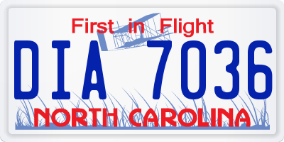 NC license plate DIA7036