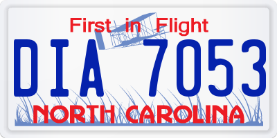 NC license plate DIA7053