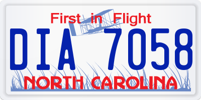 NC license plate DIA7058