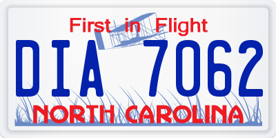 NC license plate DIA7062