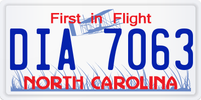 NC license plate DIA7063