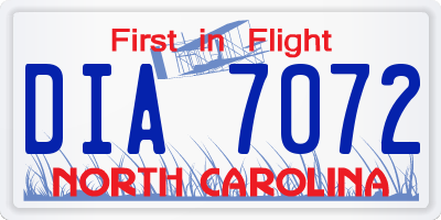 NC license plate DIA7072