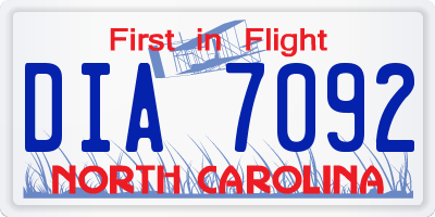 NC license plate DIA7092