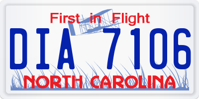 NC license plate DIA7106