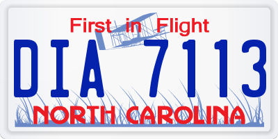 NC license plate DIA7113