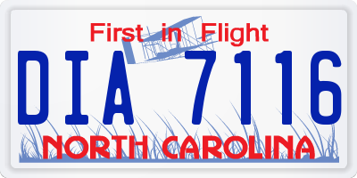 NC license plate DIA7116
