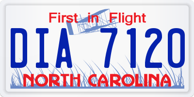 NC license plate DIA7120