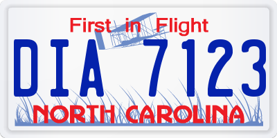 NC license plate DIA7123