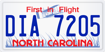 NC license plate DIA7205