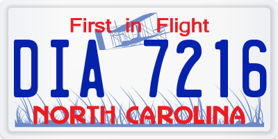 NC license plate DIA7216