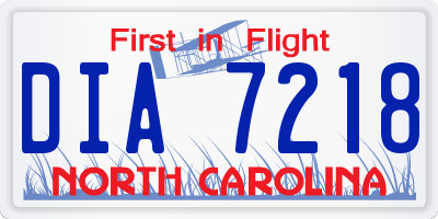 NC license plate DIA7218