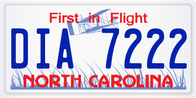 NC license plate DIA7222