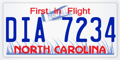 NC license plate DIA7234