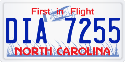NC license plate DIA7255