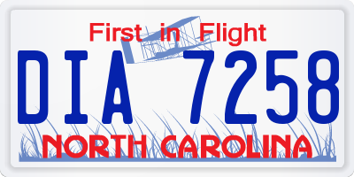 NC license plate DIA7258