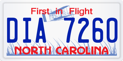 NC license plate DIA7260