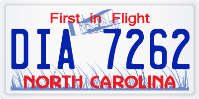 NC license plate DIA7262