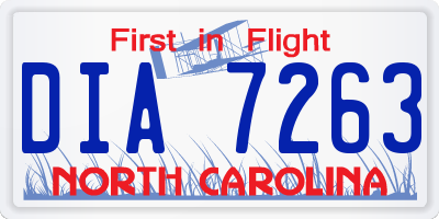 NC license plate DIA7263