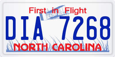 NC license plate DIA7268