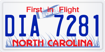 NC license plate DIA7281