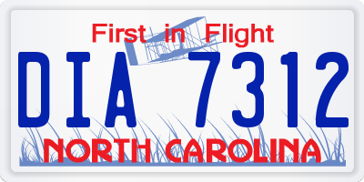 NC license plate DIA7312